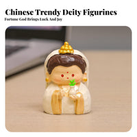 God of Wealth Figurine Traditional Symbol Cute Chinese God Statue Desktop Resin Figure Vivid Features Resin Deity Miniature