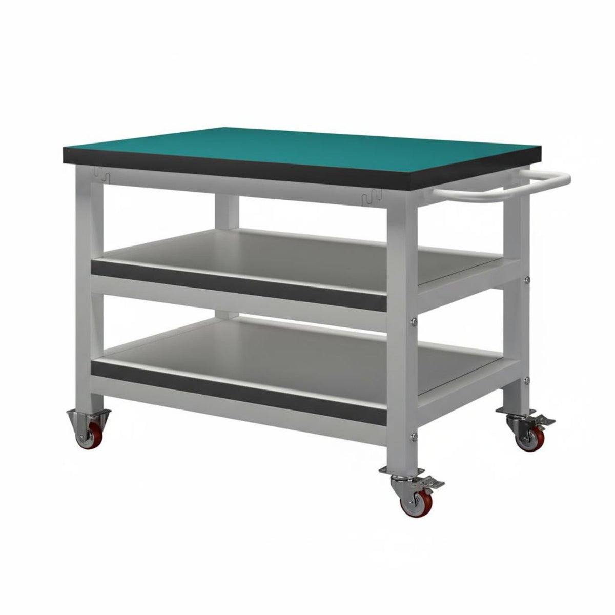 360° Swivel Casters Anti-Static Trolley Steel Structure Heavy Duty Work Table Locking Brakes Mobile Workbench Silent Wheels for Factory Workers, Warehouse Personnel, Technicians, Assembly Line, Laboratory, Auto Repair Shop, Engine Maintenance