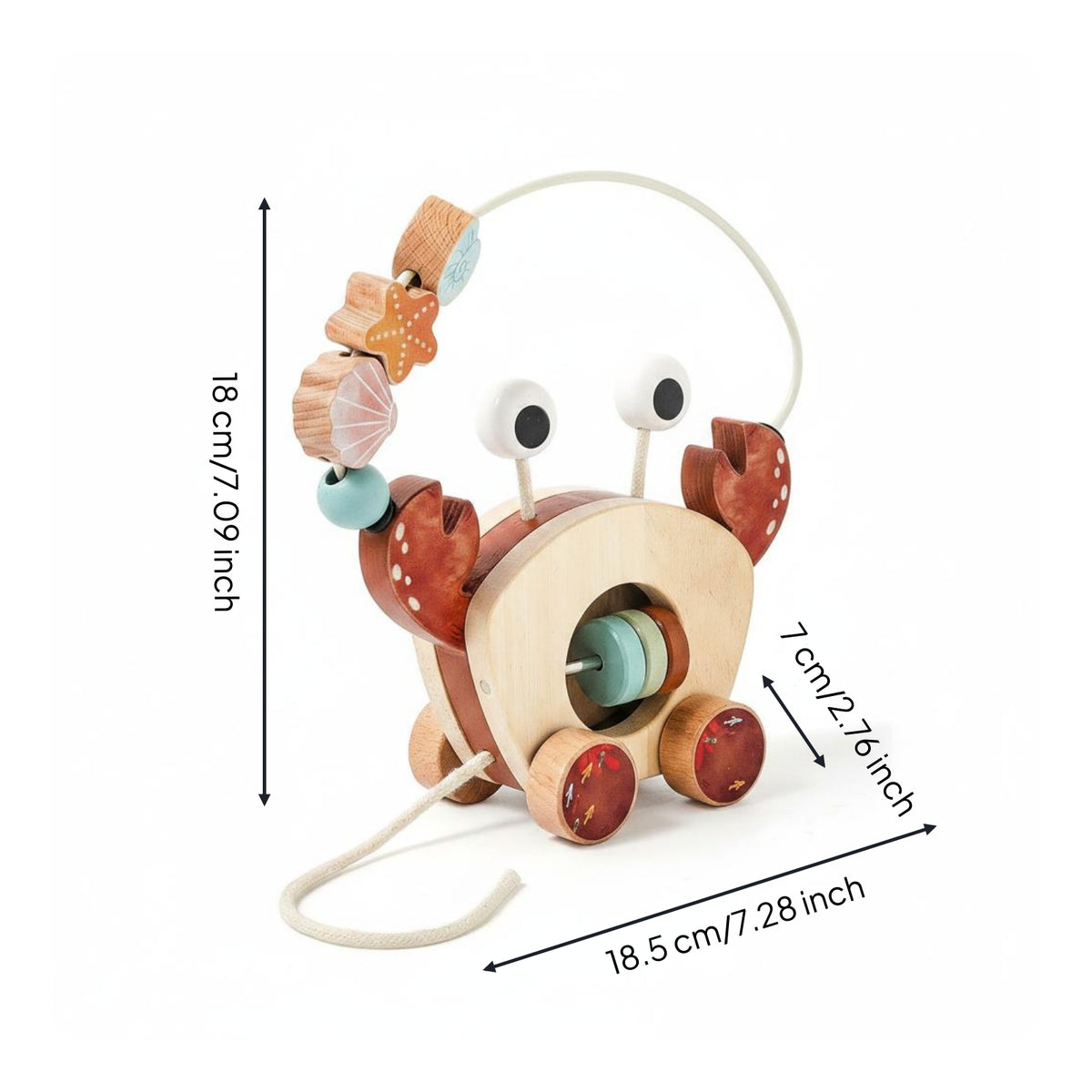 Fine Movement Skills Wooden Crab Pull Toy Hand-Eye Coordination Crab Bead Maze Toy Sensory Development Wooden Bead Maze Educational for Playroom