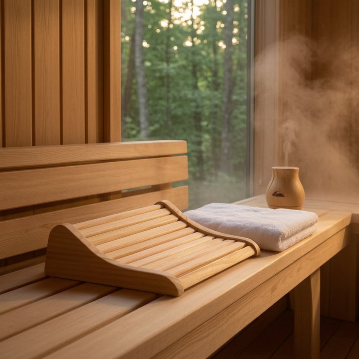 Curved Wooden Sauna Headrest Slatted Sauna Headrest Ergonomic Head Pillow Natural for Steam Room