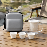 Portable Teapot Set, Heat-resistant Glass Teapot 400ml with Strainer Insert, Minimalist Borosilicate Glass Travel Tea Service for Office & Outdoor