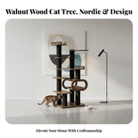 Multi-Level Cat Tree Walnut Color Finish Multi-Level Cat Tower with Condo Multiple Resting Spots Feline Activity Center for Play Area, Indoor, Bedroom