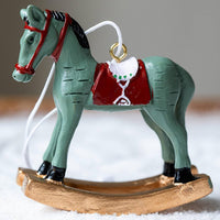 Rocking Horse Ornament Painted Finish Resin Rocking Horse Figurine Double-Purpose Use Xmas Tabletop Sculpture for Desktop, Wreath
