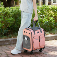 Telescoping Handle Suitcase-Style Pet Carrier Mesh Ventilation Rolling Pet Carrier Wheeled