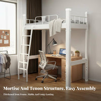 Metal Workstation Loft Bed Space-Saving Elevated Bed Bed with Desk and Wardrobe Multi-Functional Bedroom Furniture for Students, Teens