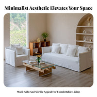 3-Seater Straight Couch Japanese aesthetic Contemporary 3-Seater Settee Removable and cleanable Cover Sofa for Families, partners, Studio, Lounge Area