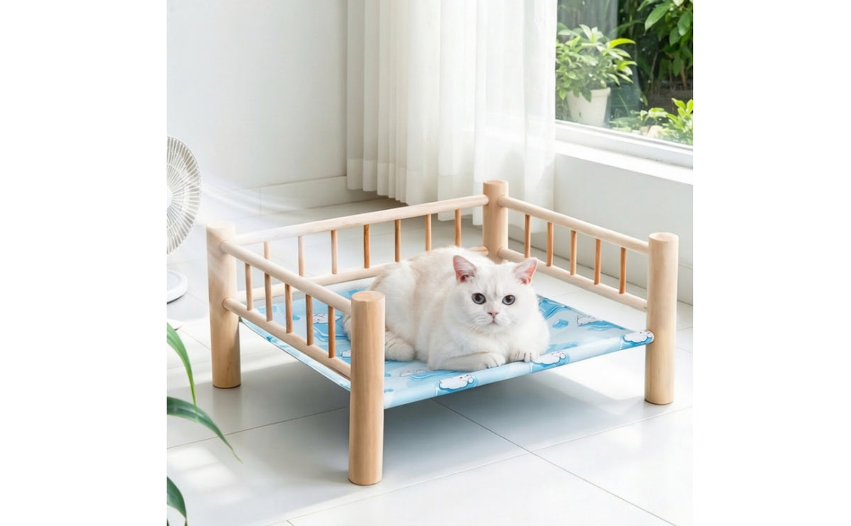 Pet Bed with Cooling Mat Raised Elevated Pet Bed Sturdy for Small Dogs, Young Dogs, Living Room, Balcony, Sunroom