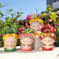 Sculpted Girl Bust Planter Decorative Planter with Pearl Necklace Whimsical Female Face Flowerpot Cute for Plant Lovers, Gardeners, Desk, Living Room, Bedroom, Balcony