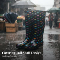 women's Knee-High Rain Boots Wear-Resistant Tall Rain Boots Printed PVC Wellingtons for Gardeners, Adults, Rainy Days, Gardening, Muddy Fields