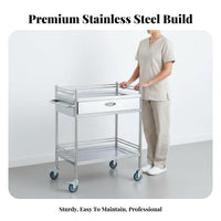 Rust-Resistant Stainless Steel Medical Trolley Long-Lasting Construction Stainless Steel Medical Cart Easy to Clean Rolling Instrument Cart Quiet Locking Casters for Medical Facility Personnel, Veterinarians, Laboratoryoratory Oratories, Oral Away Ices