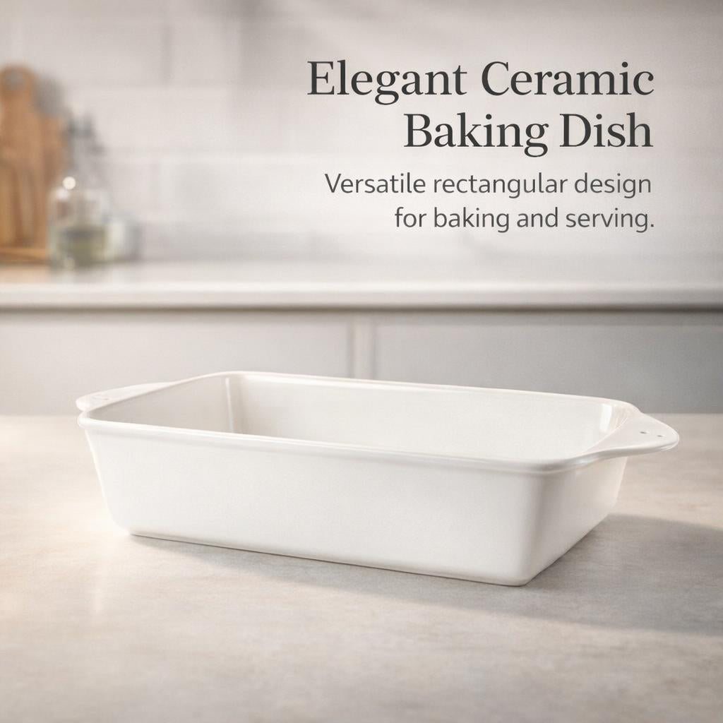 Lasagna Pan with Handles, Deep Rectangular Casserole Dishes, Double Handled Rectangular Pan, Easy Grip Ceramic Dish, Handles Large Porcelain Oven