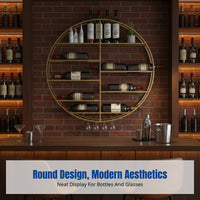Round Iron Wine Cabinet, Wall-Mounted Storage Rack, Multitier Bottle & Glass Organizer, Bar Counter Decor