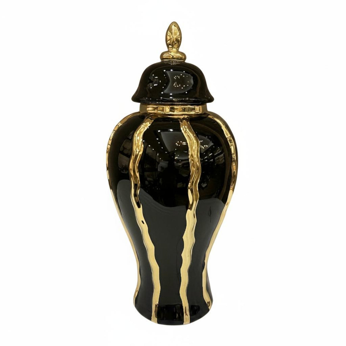Lidded Ceramic Jar Wavy Vertical Accents Decorative Ceramic Jar Multifunctional Home Decor
