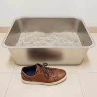 Large Stainless Steel Cat Toilet Tray, Deep Basin Open Pan for Big Cats, Easy Cleaning Steel Receptacles for Indoor Use