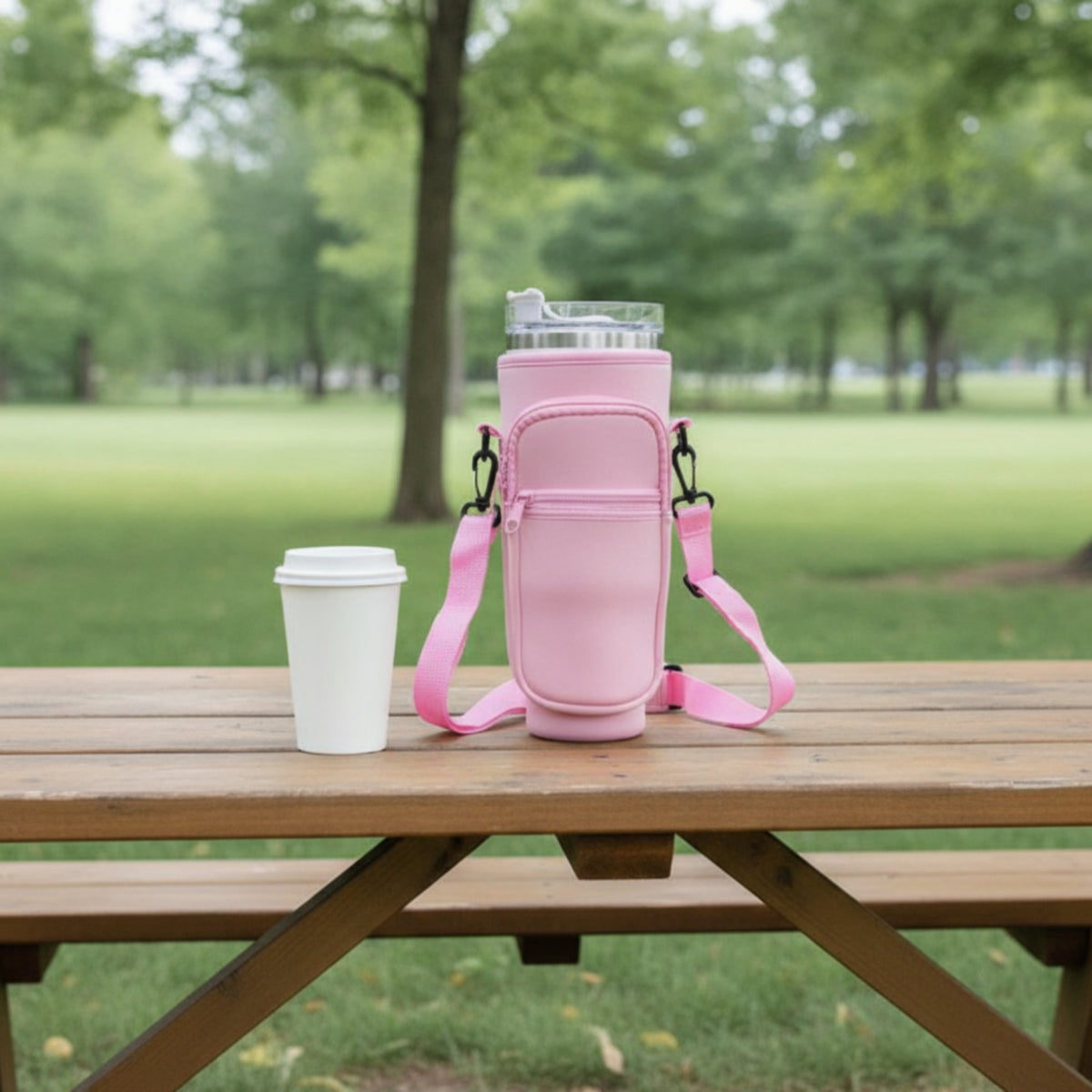 Insulated 40oz Tumbler Pouch Cushioned Protection Neoprene Cup Carrier with Strap Hands-Unrestricted Design for Commuters, Outdoor, Walking