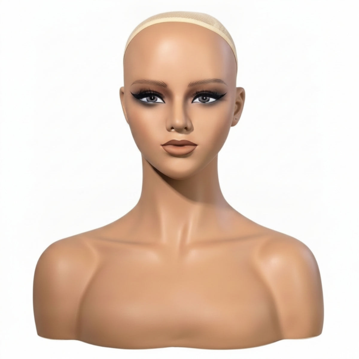 Mannequin Head with Shoulders Realistic Female Mannequin Bust Bald Hairpiece Display Head for Cosplayers, Jewelers