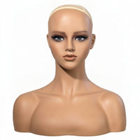 Mannequin Head with Shoulders Realistic Female Mannequin Bust Bald Hairpiece Display Head for Cosplayers, Jewelers