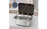 Rv Sink with Glass Lid Compact Wash Basin Easy-Clean for Travel Trailer, Caravan
