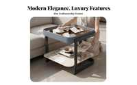 Modern Design Square Pedestal Table Minimalist Aesthetic 2-Tier Square Table Light Luxury aesthetic Nightstand Space-Saving for Homeowners, Apartment Dwellers, Interior Designers, Living Room, Bedroom, Small Spaces, Entryway
