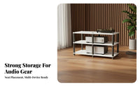 High Weight Capacity Audio Equipment Rack Sturdy Construction Multi-Tier Audio Stand Ventilated Back Design Stereo Component Shelf Heavy-Duty Material for Audiophiles, Vinyl Collectors, Living Room