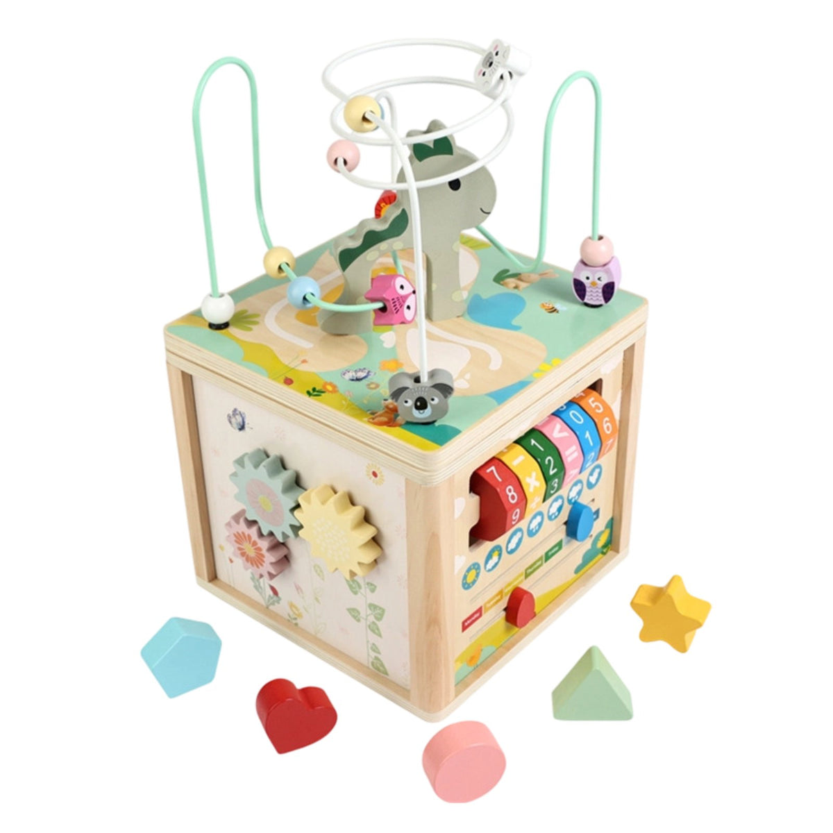 Color Recognition Wooden Activity Cube Multifunction Wooden Bead Maze Cube Hand Eye Coordination Educational Busy Box Fine Movement Skills for Toddlers, Babies, Preschool, Nursery, Kindergarten