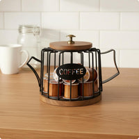 With Lid Teapot Capsule Holder Decorative Tabletop Piece Metal Coffee Capsule Container Easy Reach for Desk, Countertop