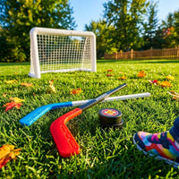 Children's Hockey Stick Toy Angled Shape Hockey Stick Toy Puck Piece Curved Handle Printed Text
