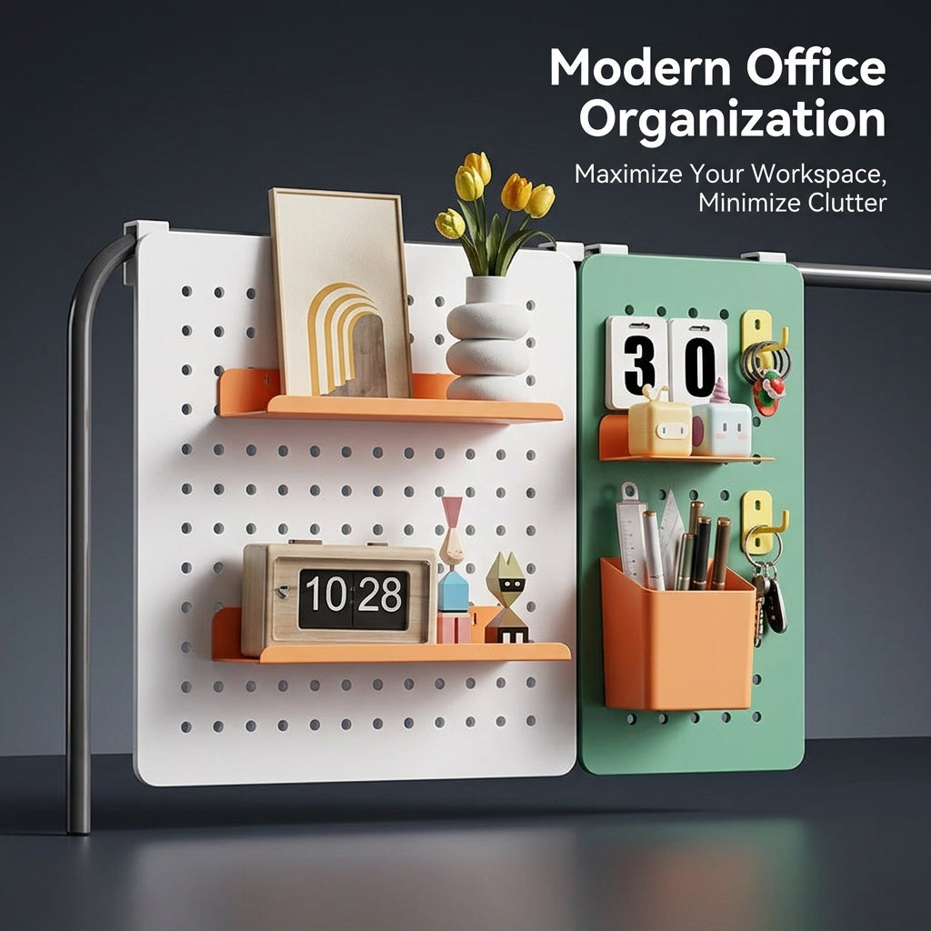 Pegboard Organizer for Office Desk Divider, Wall Mounted Peg Boards with Accessories, Iron Partition Storage for Workers