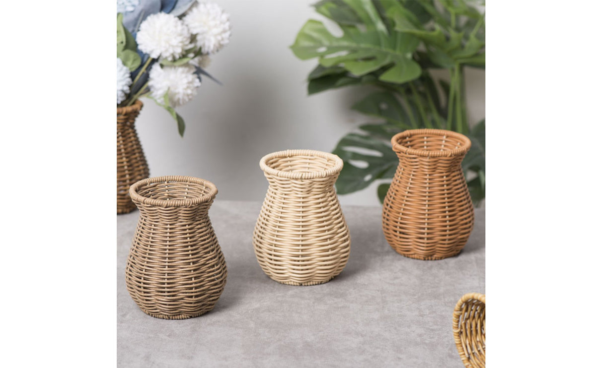 Woven Rattan Vase Flared Rim Table Decoration for Decorative Display