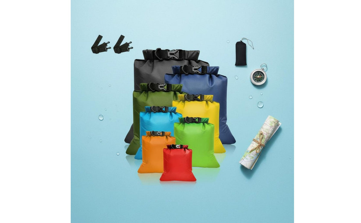 8 Pieces Compact 8 Piece Waterproof Dry Bag Set Hard-Wearing Roll Top Dry Bag Tear-Resistant Lightweight Roll Top Sack Kit Sand & Dust Proof for Campers, Travelers, Boaters, Camping, Hiking, Travel, Boating