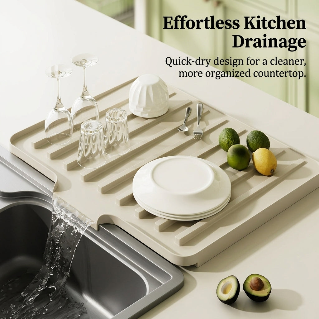 Sink Silicone Draining Mat for and Countertop, Rectangular Dish Drying with Upgraded 2cm Thickened Design