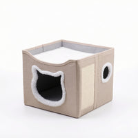 Cat House with Scratch Pad Cozy Cat Cube with Toy Comfortable for Cats