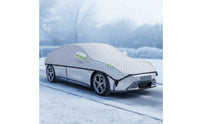 Padded Half Car Cover with Straps Quilted Car Half Cover Waterproof Wind-Resistant for Outdoor Parking