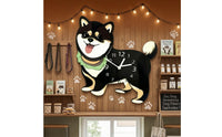 Swinging Tail Shiba Inu Clock Printed Numerals Decorative Dog Clock Glossy Face Home Decor Cute for Living Room, Pet Shop