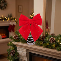 Christmas Bow with Spring Base Three-Dimensional Standing Bow Ornament Holiday Decoration Upright Spiral for Tabletop, Mantel