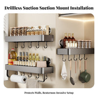 Suction Cup Spice Shelf Drill Installation Kitchen Organizer Multi-Functional Wall Rack for Renters, Home Cooks, Above the Sink, Pantry, Lavatory