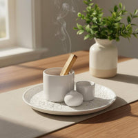 Textured Finish Ceramic Palo Holy Wood Holder Set Elegant Home Decor Sage and Candle Burner Tray Multi-Function Incense Plate for Altar