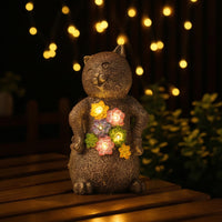 Lighted Cat Figurine with Solar Light Stone-Look Solar Cat Statue Decorative Decor Outdoor for Gardeners, Garden, Patio, Balcony, Tabletop