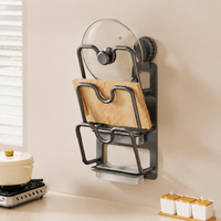 Pot Lid Holder Suction Cup Mount, 3-Tier Lid Holder Kitchen, Aluminum Minimalist, 38x24x12cm for Small Storage Space