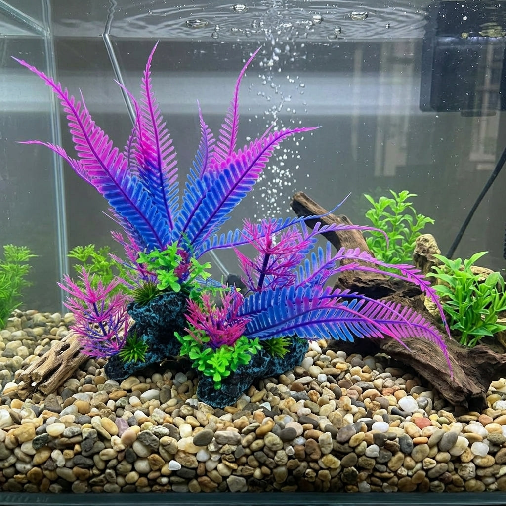 Large Multicolored Aquarium Plants and Fish Decorations, Weighted Anchor Stone Aquarium Plants, Low Maintenance PE Water Grass for All Fish