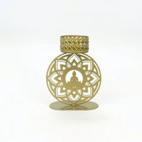 Candle Holder with Openwork Body Gold-Colored Metal Tea Light Candle Holder Decor Laser-Cut Elegant for Tables, Shelves