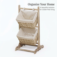 Wooden Ladder Shelf with Woven Baskets, Freestanding Organizer Bin for Book Storage, Toy Storage, Home Office