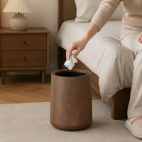 12L Round Kitchen Pedal Bin with Lid, Dark Brown Wood Grain Finish, Waste Paper Bin, Inner Bucket for Home & Commercial Use