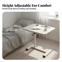 Space Saving Adjustable Height Rolling Desk Sturdy Steel Frame Adjustable Overbed Table Quiet Concealed Casters Mobile Laptop Stand Tilting Tabletop for Students, Home Workers, Apartment Dwellers, Bedroom, Small Areas, Dorm Room, Hospital