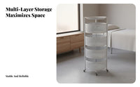 3-Tier Rolling Cart Full Rotation Casters 3-Tier Rolling Trolley Round Metal Utility Trolley Large Capacity for Bathroom