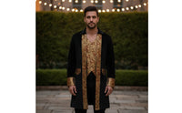 Court Coat with Brocade Panels Gold Trimmed Pirate Coat Costume Authentic Medieval Pirate Jacket for Actors