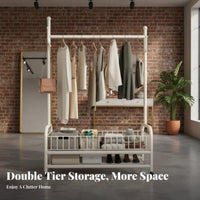 Mobile Design Rolling double-level Clothing Stand unattachedstanding Rolling Double Rod Clothes Organizer minimalist design Garment Rack Easy Assembly for Apartment Dwellers, Homeowners, Bedroom, Entryway, Laundry Room, Walk-in Closet