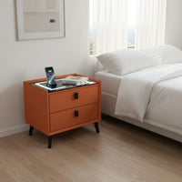 Smart Nightstand Biometric Lock Bedside Cabinet Reinforced Glass Top Nightstand Speaker for Apartment, Hotel