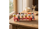 6 Pieces Hand-Painted Cat Statue with Fishing Rod Cute Wooden Cat Figurine Charming Desktop Decoration Compact for Nursery