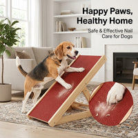 Dog Ramp and Scratch Board with Treat Box for Nail Filing, Wooden Adjustable Height Design for Small Foldable Pet Stairs for Bed Access